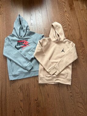 Nike Grey Hoodie & Jordan Tan Hoodie - size youth medium